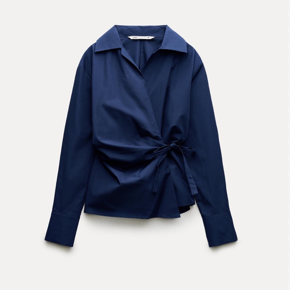 Navy Blue Wrap Blouse